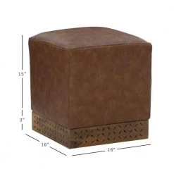 Murphy Brown Faux Leather Square Ottoman with Mangowood Base by Powell Company -Powell Company Shop brown powell company ottomans hd1614ao21 4f 1000