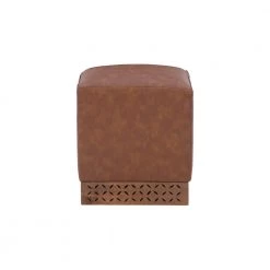 Murphy Brown Faux Leather Square Ottoman with Mangowood Base by Powell Company