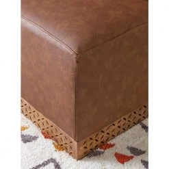 Murphy Brown Faux Leather Square Ottoman with Mangowood Base by Powell Company -Powell Company Shop brown powell company ottomans hd1614ao21 c3 1000