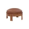 Murphy Brown Faux Leather Round Ottoman with Mangowood Base by Powell Company -Powell Company Shop brown powell company ottomans hd1615ao21 64 1000