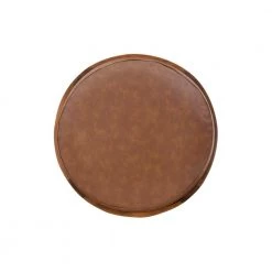 Murphy Brown Faux Leather Round Ottoman with Mangowood Base by Powell Company -Powell Company Shop brown powell company ottomans hd1615ao21 a0 1000