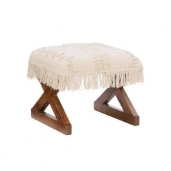Nia Off White Tassel Ottoman with Brown Wood Base by Powell Company