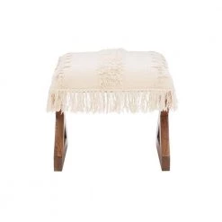 Nia Off White Tassel Ottoman with Brown Wood Base by Powell Company -Powell Company Shop brown powell company ottomans hd1620ao21 c3 1000