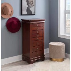 Greta Cherry Jewelry Armoire 20 in. W x 15 in. D x 42 in. H by Powell Company -Powell Company Shop cherry powell company jewelry armoires hd1763ja21 31 1000