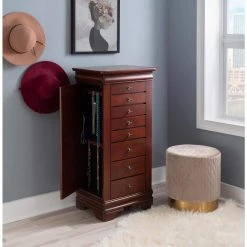 Greta Cherry Jewelry Armoire 20 in. W x 15 in. D x 42 in. H by Powell Company -Powell Company Shop cherry powell company jewelry armoires hd1763ja21 fa 1000