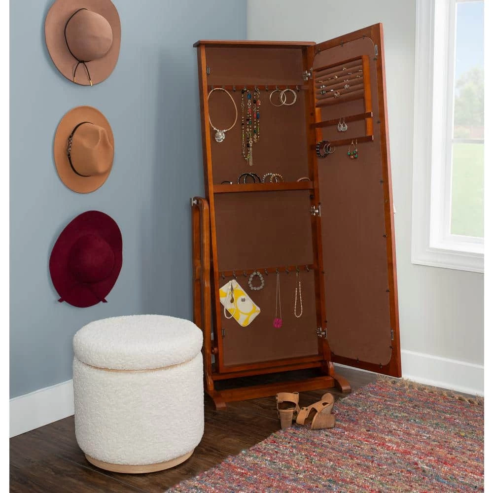 Sirena Cherry Cheval Mirrored Jewelry Armoire 26.5 in. W x 19 in. D x 59.75 in. H by Powell Company 6 Sirena Cherry Cheval Mirrored Jewelry Armoire 26.5 in. W x 19 in. D x 59.75 in. H by Powell Company - Image 4