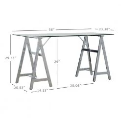 Brecken 57.87 in. Rectangle Chrome Metal No Drawers Computer Desk with Glass Top by Powell Company -Powell Company Shop chrome powell company writing desks hd1634d21 4f 1000