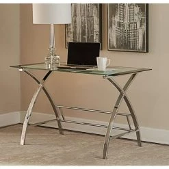 48 in. Rectangular Clear/Chrome 1 Drawer Writing Desk with Storage by Powell Company -Powell Company Shop clear chrome powell company writing desks hd1263a19 1f 1000