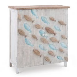 Keyes Distressed Cream 2-Door Cabinet with Fish Accents by Powell Company