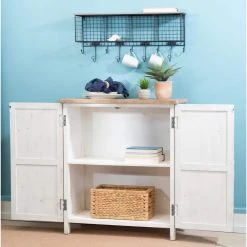 Keyes Distressed Cream 2-Door Cabinet with Fish Accents by Powell Company -Powell Company Shop cream powell company accent cabinets hd1789ca21 77 1000