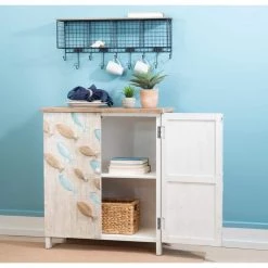 Keyes Distressed Cream 2-Door Cabinet with Fish Accents by Powell Company -Powell Company Shop cream powell company accent cabinets hd1789ca21 fa 1000
