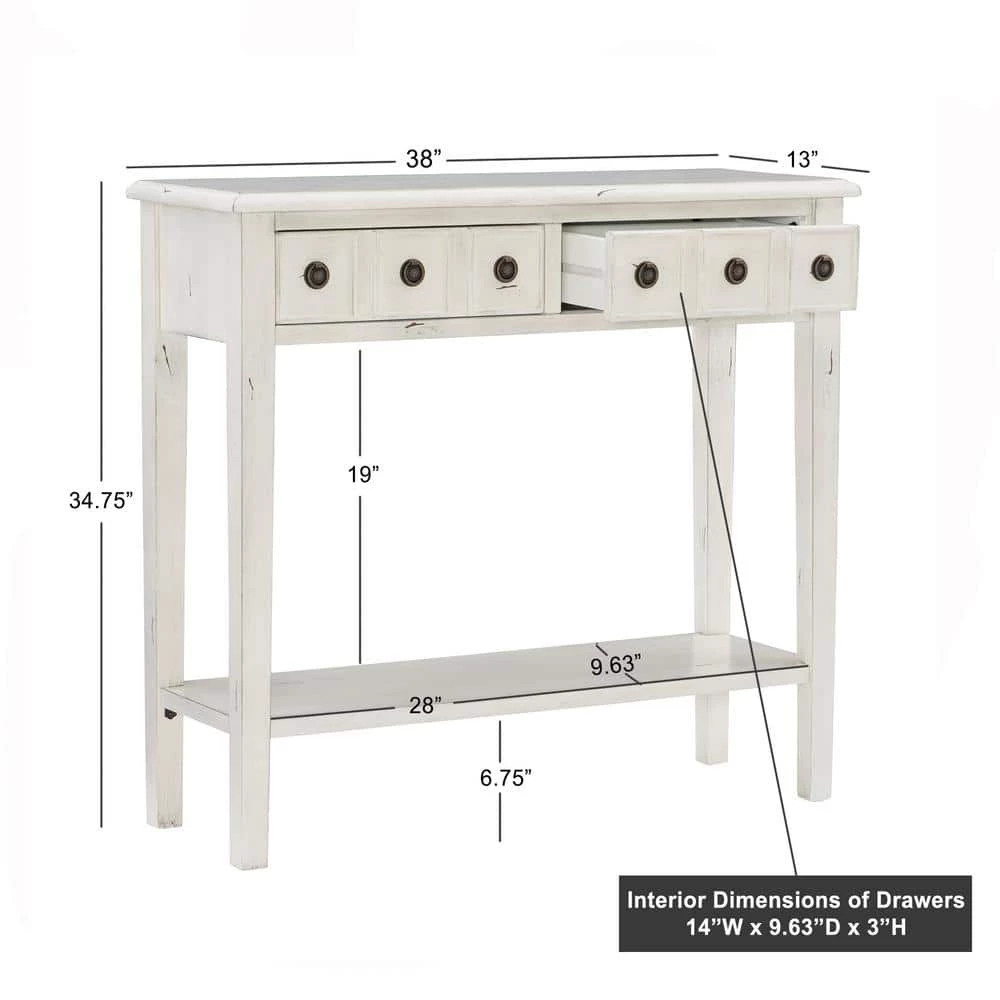 Cindie 38 in. W Cream 34.75 in. H Rectangular Wood Console Table with 2-Drawers and Shelf by Powell Company 11 Cindie 38 in. W Cream 34.75 in. H Rectangular Wood Console Table with 2-Drawers and Shelf by Powell Company - Image 9