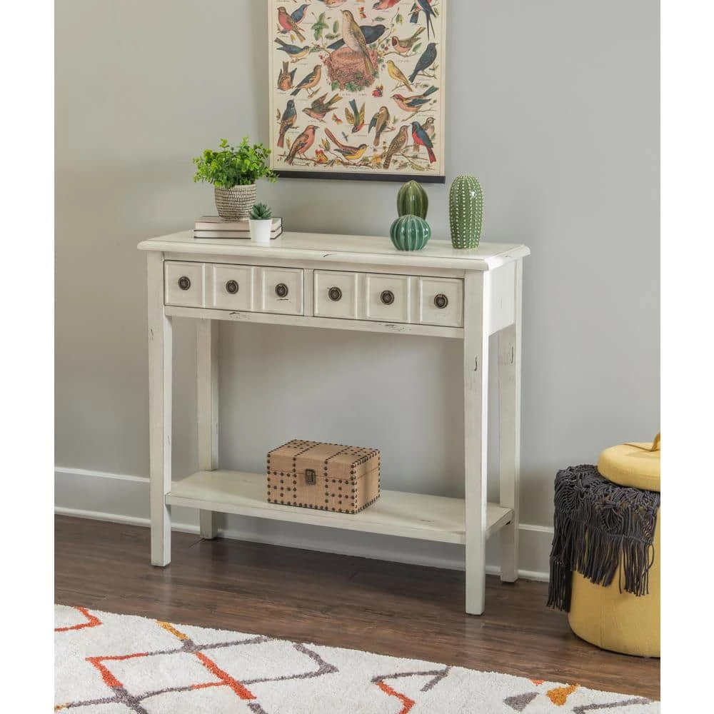 Cindie 38 in. W Cream 34.75 in. H Rectangular Wood Console Table with 2-Drawers and Shelf by Powell Company 12 Cindie 38 in. W Cream 34.75 in. H Rectangular Wood Console Table with 2-Drawers and Shelf by Powell Company - Image 10