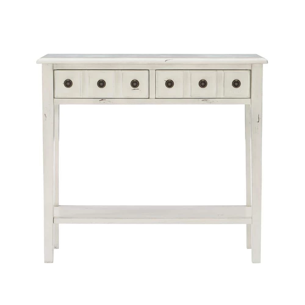 Cindie 38 in. W Cream 34.75 in. H Rectangular Wood Console Table with 2-Drawers and Shelf by Powell Company 3 Cindie 38 in. W Cream 34.75 in. H Rectangular Wood Console Table with 2-Drawers and Shelf by Powell Company