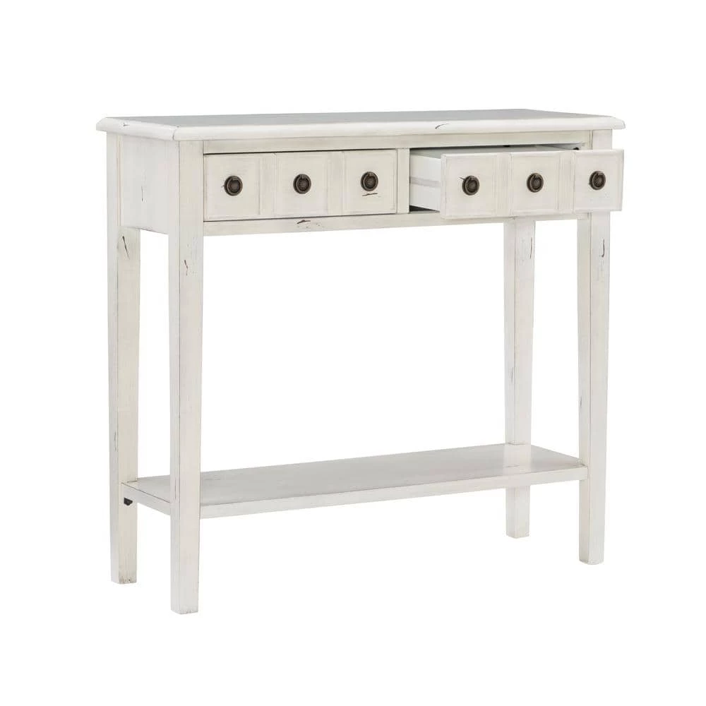 Cindie 38 in. W Cream 34.75 in. H Rectangular Wood Console Table with 2-Drawers and Shelf by Powell Company 8 Cindie 38 in. W Cream 34.75 in. H Rectangular Wood Console Table with 2-Drawers and Shelf by Powell Company - Image 6