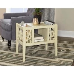 Kinzlee 22 in. W x 14 in. D x 20 in. H Cream Square Magazine Wood End / Side Table by Powell Company -Powell Company Shop cream powell company end side tables hd1738mt21 31 1000
