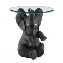 Ehren 20 in. W Dark Gray Elephant Glass Top Side Table by Powell Company