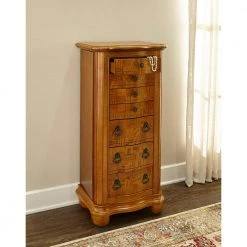 Porter Valley Oak with White Ash Burl and Walnut Jewelry Armoire with Mirror by Powell Company -Powell Company Shop distressed oak with white ash burl walnut inlay black lining powell company armoires wardrobes 277 314 31 1000