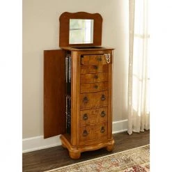 Porter Valley Oak with White Ash Burl and Walnut Jewelry Armoire with Mirror by Powell Company -Powell Company Shop distressed oak with white ash burl walnut inlay black lining powell company armoires wardrobes 277 314 4f 1000