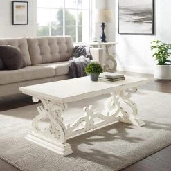 Lucas 47 in. Distressed White Large Rectangle Wood Coffee Table with Pedestal Base by Powell Company -Powell Company Shop distressed white powell company coffee tables hd1410a19 31 1000