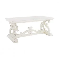 Lucas 47 in. Distressed White Large Rectangle Wood Coffee Table with Pedestal Base by Powell Company