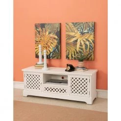 Bailee 55 in. Distressed White Wood TV Stand with 1 Drawer Fits TVs Up to 50 in. with Doors by Powell Company -Powell Company Shop distressed white powell company tv stands hd1424a19 31 1000