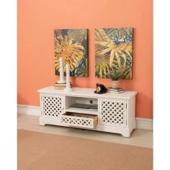 Bailee 55 in. Distressed White Wood TV Stand with 1 Drawer Fits TVs Up to 50 in. with Doors by Powell Company -Powell Company Shop distressed white powell company tv stands hd1424a19 4f 1000