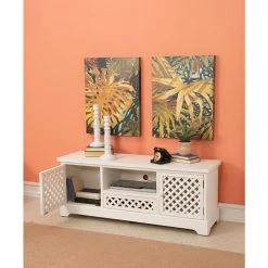 Bailee 55 in. Distressed White Wood TV Stand with 1 Drawer Fits TVs Up to 50 in. with Doors by Powell Company -Powell Company Shop distressed white powell company tv stands hd1424a19 c3 1000