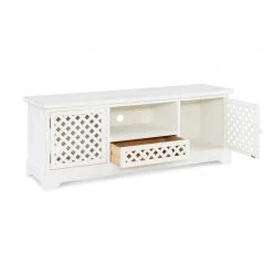 Bailee 55 in. Distressed White Wood TV Stand with 1 Drawer Fits TVs Up to 50 in. with Doors by Powell Company -Powell Company Shop distressed white powell company tv stands hd1424a19 fa 1000