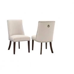 Alessio Natural Linen Like Polyester Upholstered Dining Chair and Espresso Legs (Set of 2) by Powell Company