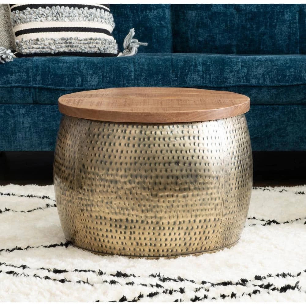 Wagner 25 in. Brown/Gold Medium Round Wood Coffee Table with Lift Top by Powell Company 13 Wagner 25 in. Brown/Gold Medium Round Wood Coffee Table with Lift Top by Powell Company - Image 11