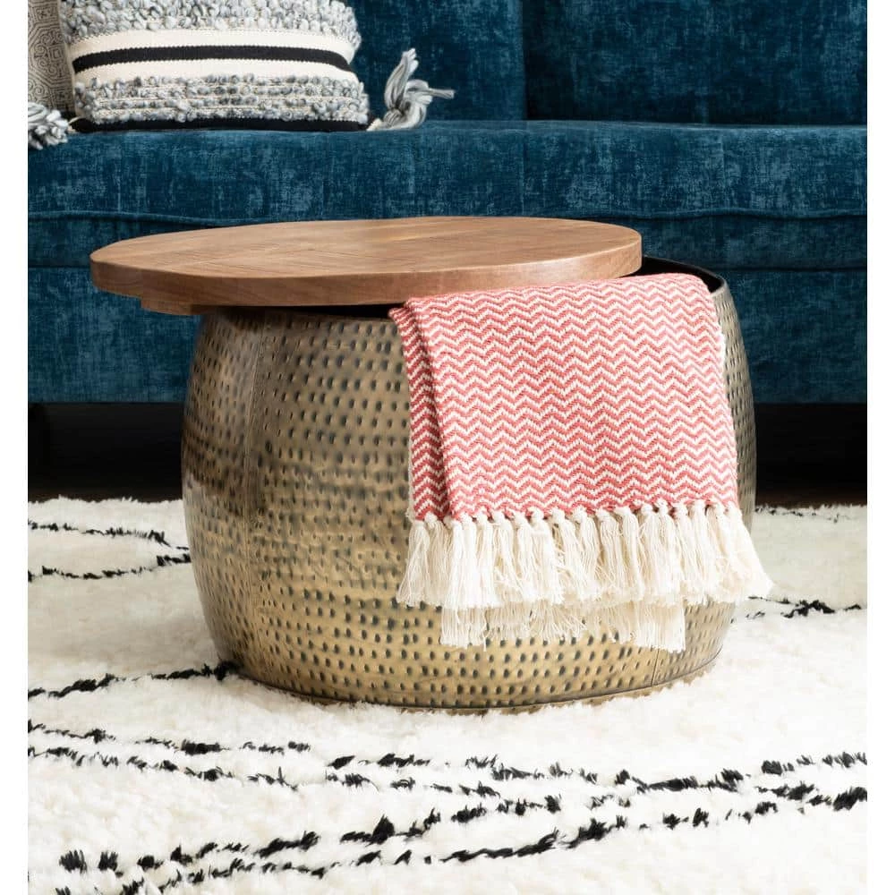 Wagner 25 in. Brown/Gold Medium Round Wood Coffee Table with Lift Top by Powell Company 10 Wagner 25 in. Brown/Gold Medium Round Wood Coffee Table with Lift Top by Powell Company - Image 8