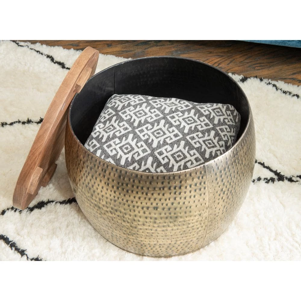 Wagner 25 in. Brown/Gold Medium Round Wood Coffee Table with Lift Top by Powell Company 8 Wagner 25 in. Brown/Gold Medium Round Wood Coffee Table with Lift Top by Powell Company - Image 6