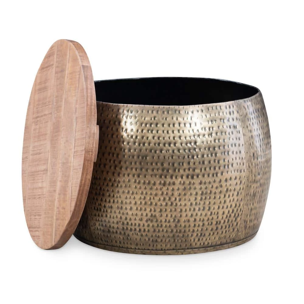 Wagner 25 in. Brown/Gold Medium Round Wood Coffee Table with Lift Top by Powell Company 11 Wagner 25 in. Brown/Gold Medium Round Wood Coffee Table with Lift Top by Powell Company - Image 9