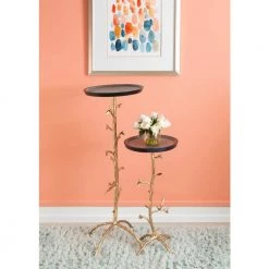 Dalinda Gold Branch Drink Round Top 16 in. with Table (Set of 2) by Powell Company -Powell Company Shop gold powell company end side tables hd1609a21 fa 1000
