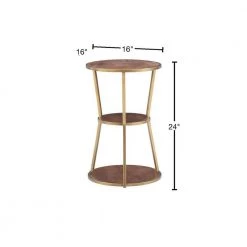 Bailee 16 in. x 24 in. H Gold Round Metal and Wood End Table with 3 Shelves by Powell Company -Powell Company Shop gold powell company end side tables hd1650st21 40 1000