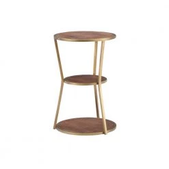 Bailee 16 in. x 24 in. H Gold Round Metal and Wood End Table with 3 Shelves by Powell Company