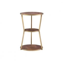 Bailee 16 in. x 24 in. H Gold Round Metal and Wood End Table with 3 Shelves by Powell Company -Powell Company Shop gold powell company end side tables hd1650st21 c3 1000