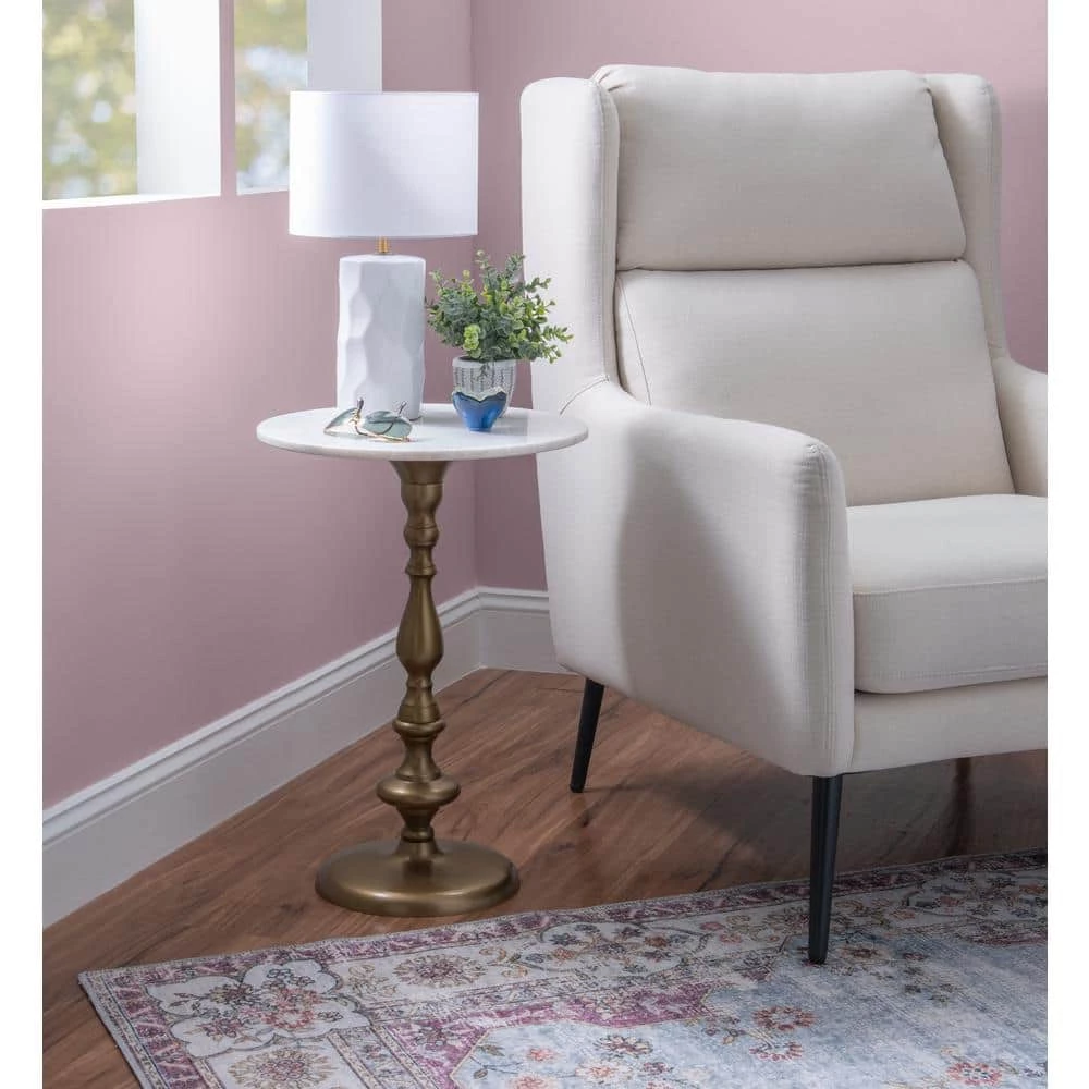 Jessy 16 in. x 23.5 in. Gold Circular Marble Top End Table by Powell Company 7 Jessy 16 in. x 23.5 in. Gold Circular Marble Top End Table by Powell Company - Image 5