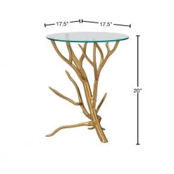 Luca 17.5 in. Wide Gold Branch 20 in. High Round Side Table with Glass Top by Powell Company -Powell Company Shop gold powell company end side tables hd1707st21 40 1000