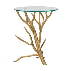 Luca 17.5 in. Wide Gold Branch 20 in. High Round Side Table with Glass Top by Powell Company