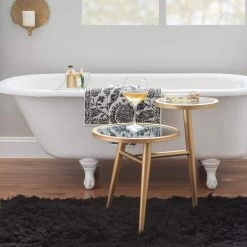 Rocco 24 in. Gold 22 in. H Round Mirrored Top End Table with 2-Tiers by Powell Company -Powell Company Shop gold powell company end side tables hd1712at21 4f 1000