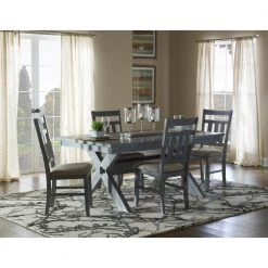 Turino 5-Piece Gray Oak Stain and Tan Dining Set by Powell Company -Powell Company Shop gray oak stain finish tan fabric powell company dining room sets 457 417m1 31 1000