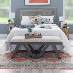 Myah Grey Bench with White Shaggy Upholstery 45 in. L x 16 in. D x 18 in. H by Powell Company -Powell Company Shop gray powell company bedroom benches hd1715ub21 1f 1000