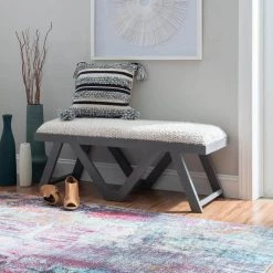 Myah Grey Bench with White Shaggy Upholstery 45 in. L x 16 in. D x 18 in. H by Powell Company -Powell Company Shop gray powell company bedroom benches hd1715ub21 31 1000