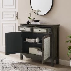 Paradise 40 in. W Grey 36 in. H Rectangular Wood Console Cabinet with 2-Drawers and Hidden Shelf by Powell Company -Powell Company Shop gray powell company console tables hd1781ct21 44 1000