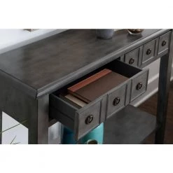 Cindie 38 in. W Grey 34.75 in. H Rectangular Wood Console Table with 2-Drawers and Shelf by Powell Company -Powell Company Shop gray powell company console tables hd221816 4f 1000