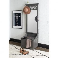 Alonzo Gray Hall Tree Bench with Mirror by Powell Company -Powell Company Shop gray powell company hall trees hd1563eb20 31 1000
