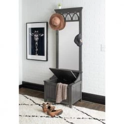 Alonzo Gray Hall Tree Bench with Mirror by Powell Company -Powell Company Shop gray powell company hall trees hd1563eb20 c3 1000