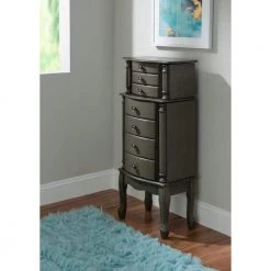 Daniau Grey Jewelry Armoire with 5-Drawers and Flip Top Mirror (16.5 in. W x 11 in. D x 40.25 in. H) by Powell Company -Powell Company Shop gray powell company jewelry armoires hd1796 31 1000